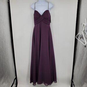 NWT Christina Wu Celebration Aubergine Chiffon A Line Sweetheart Jeweled Dress 8